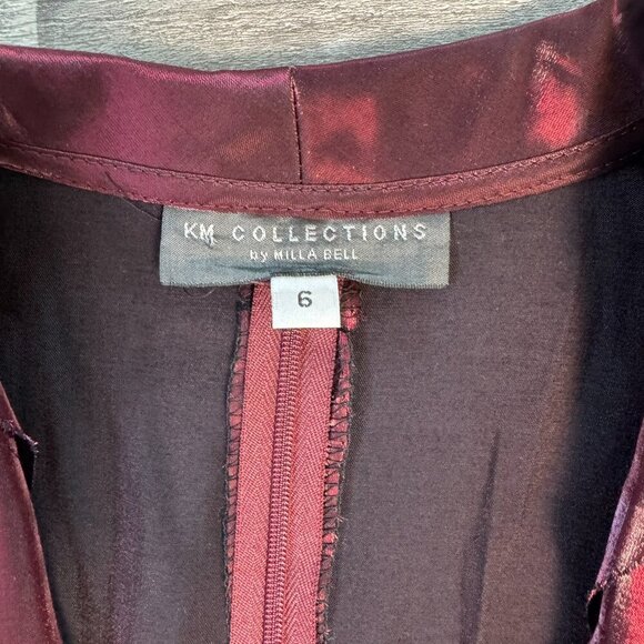 KM Collections By Milla Bell Red Metallic Cross Front Blouse K6 - Picture 2 of 6